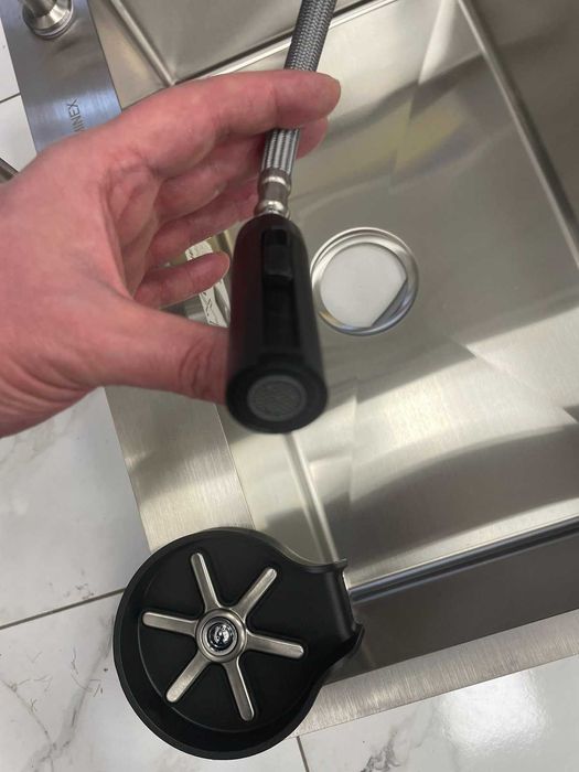 Мийка Luminex 6545 сіра + кран з висувним виливом Kroner + ополіскувач