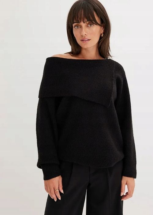 B.P.C czarny sweter z dużym kołnierzem 48/50.