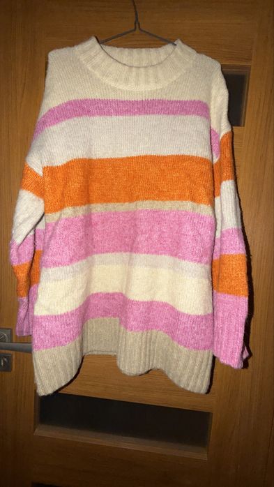 Kolorowy Sweter w Paski Oversize H&M – Rozmiar L STAN BARDZO DOBRY!