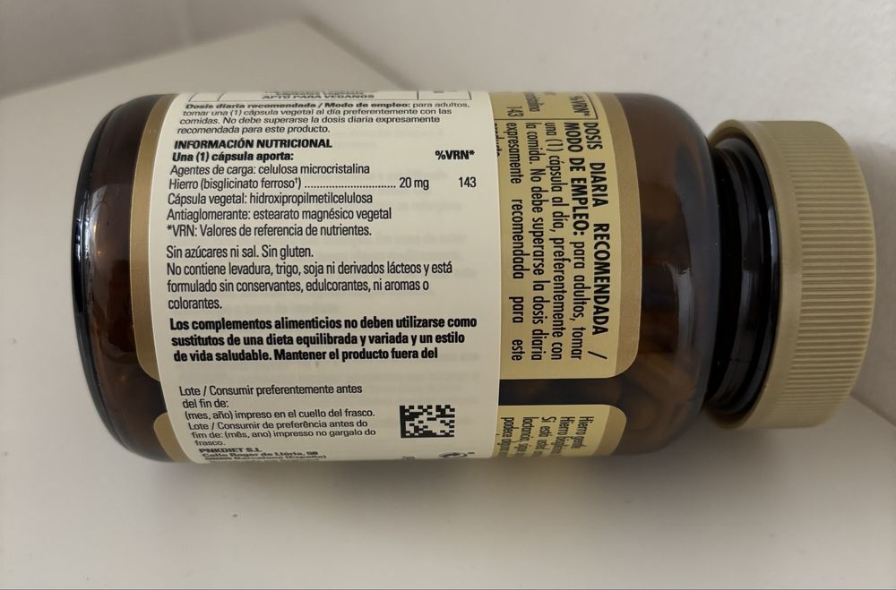 Suplemento natural Solgar - Gentle Iron 20 mg - 180 cápsulas vegetais