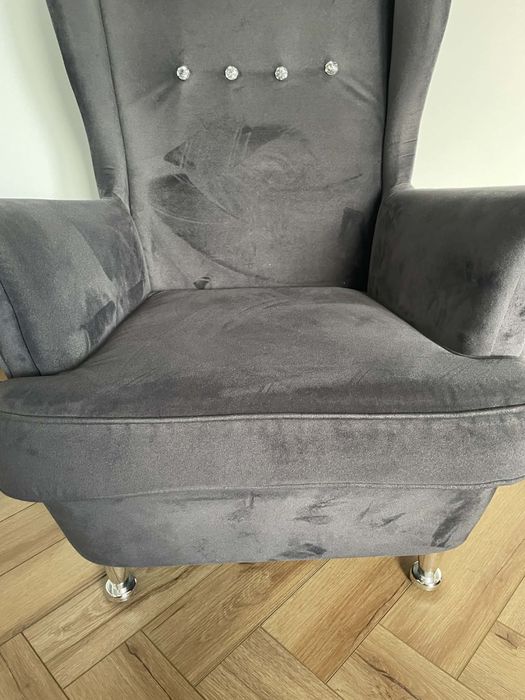 Fotel uszak welurowy – szary | bardzo wygodny | stan dobry | 450 zł