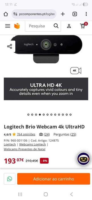 Logitech Brio 4K como nova, ainda com plástico proteção