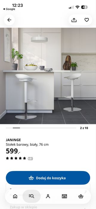 Ikea JANINGE Stołek barowy, biały,