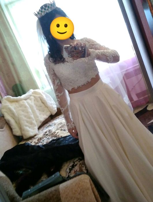 Весільна сукня, спідниця + топ, молочна S