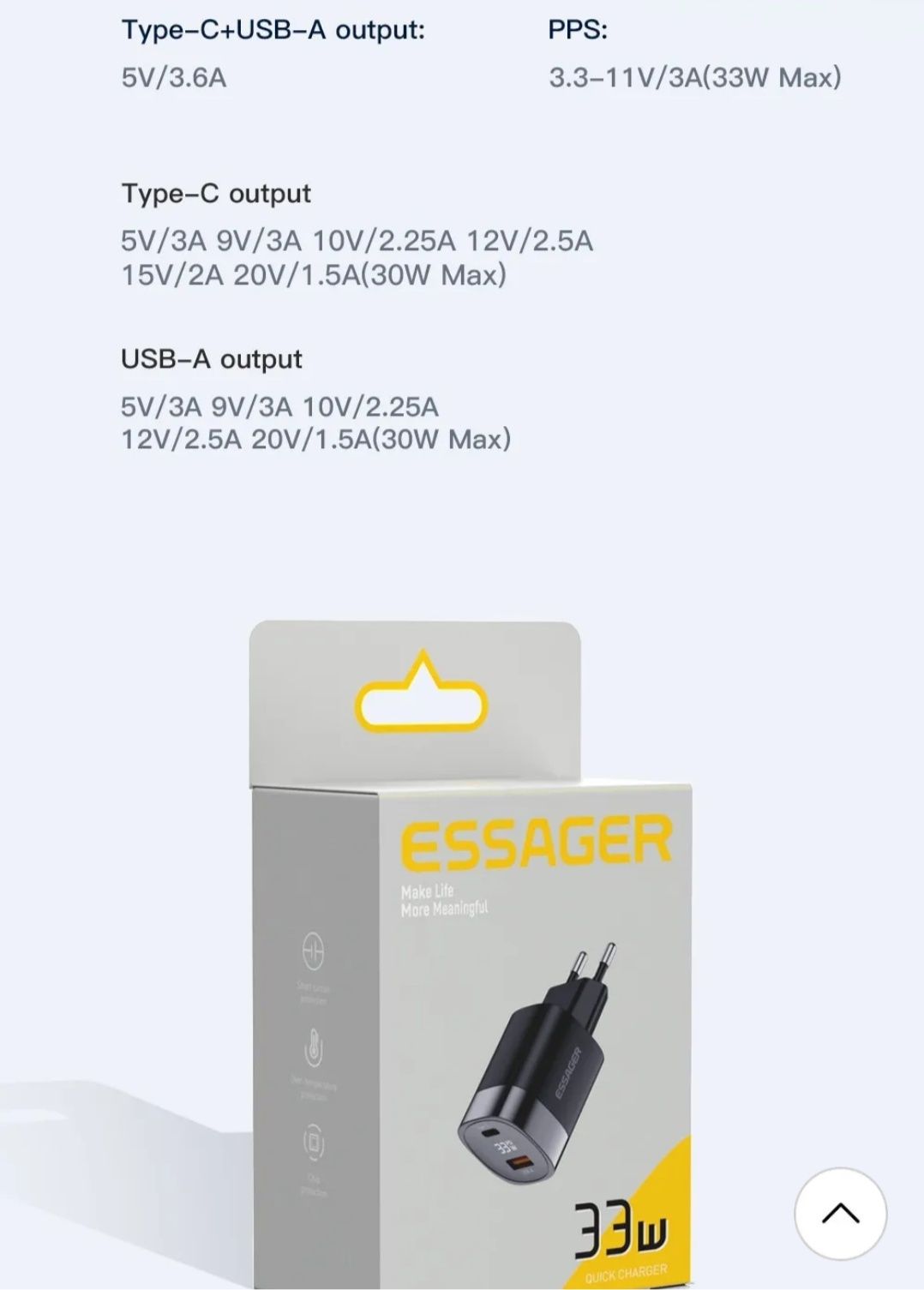 GaN 33W зарядка юсб+тайп си с дисплеем мощная ган USB+Type C тип-це ес ...