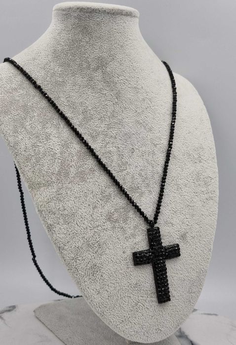 Łańcuszek czarne kryształki Premium Blueberry różaniec stal chirurgicz