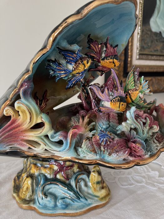 Concha decorativa pintada à mão, vintage