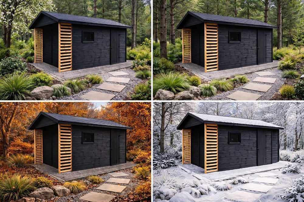 Domek ogrodowy sauna altana stojak na drewno wiata meble ogrodowe pergola