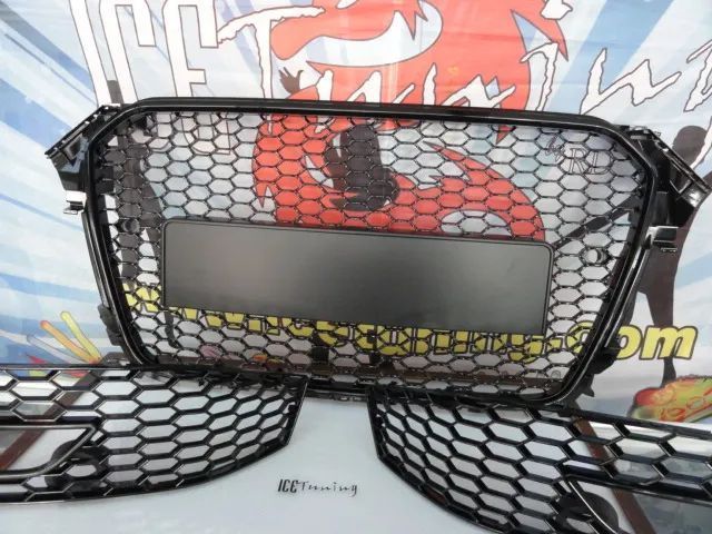 Grelha frontal + grelhas faróis nevoeiro para Audi A4 B8 12-15 com para-choques Sline RS LOOK preto piano brilhante com suporte para símbolo