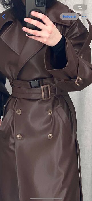 Жіночий коричневтий тренч з еко шкіри від українського  бренду Gepur