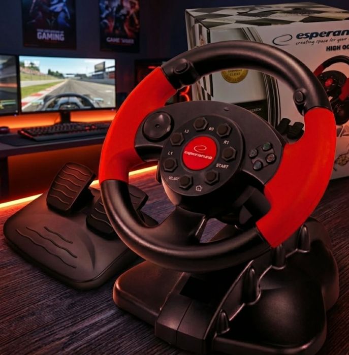 Nowa Kierownica do Gier Wyścigowych + Pedały  Gratis Ps3 Koomputer