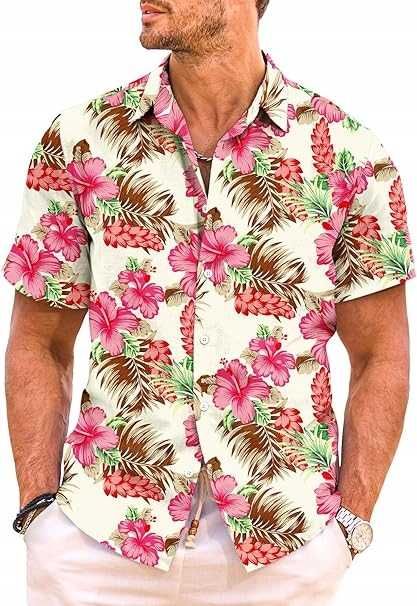 Modna Efektowna Męska Koszula Hawajska Żywe Kolory Regular Fit L