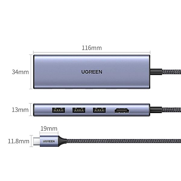 HUB Ugreen CM511, 20956A 6w1 USB-C - HDMI / 3x USB-A 3.0 / czytnik kar
