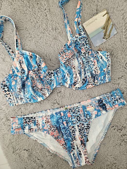 Strój kąpielowy dwuczęściowy bikini Sunseeker niebieski miękki we wzory 80D 40D