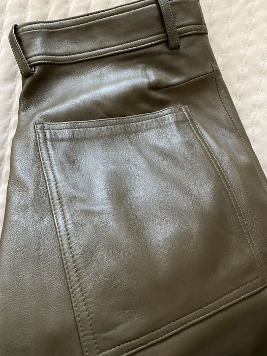 Zara шкіряні 100% широкі штани хакі М