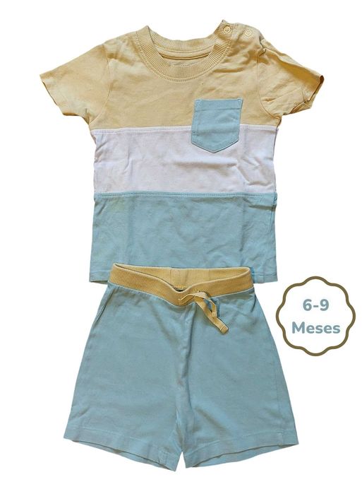 Conjunto T-shirt + Calções Riscas Primark 6-9 meses