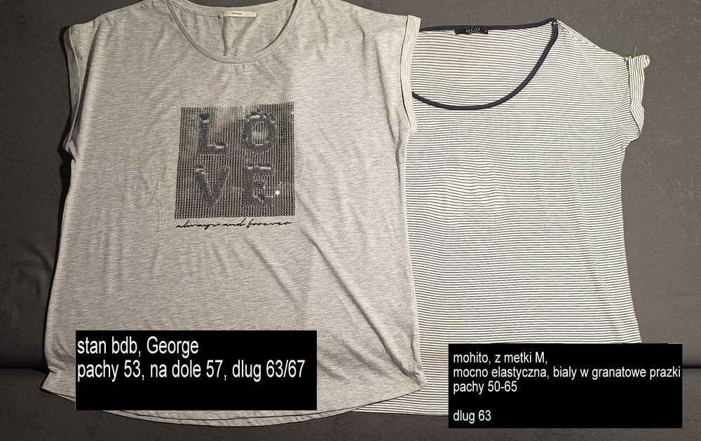 Tshirty damskie dwie sztuki 42/44 cekiny, prążki