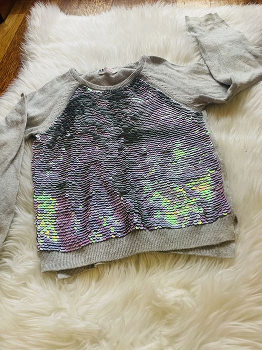 Sweter H&M HM cekiny szary rozm. 110/116 y.4-6