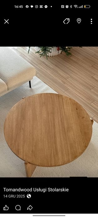 Nowy !Duży stolik dębowy fi 100cm x 40cm wys