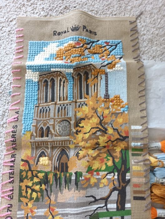 Vintage Cross-Stitch Fabric and Threads – Antique – Unfinished... Design: Paris64730306399363122