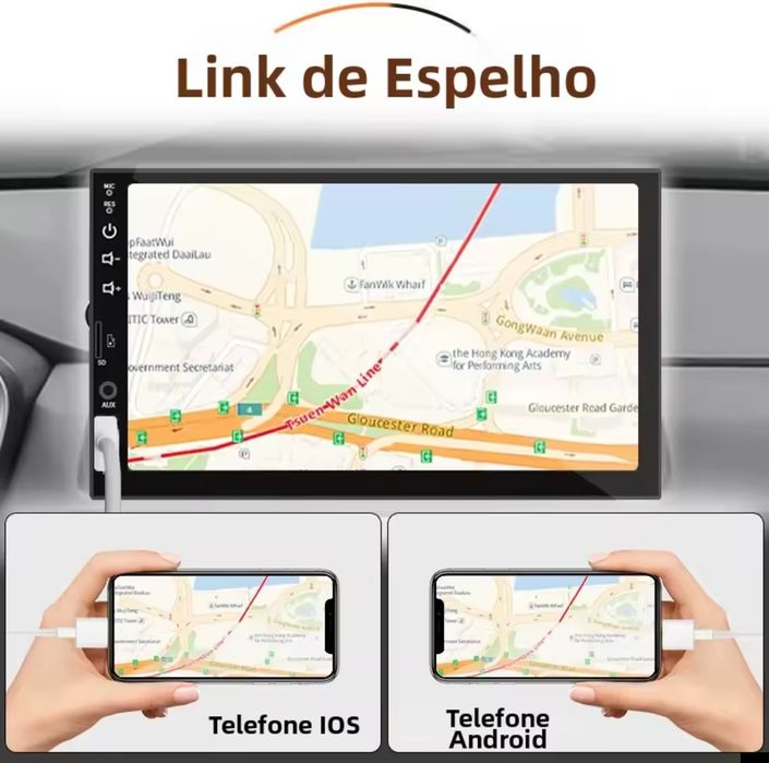Radio  multimedia 7 polegadas com câmara traseira