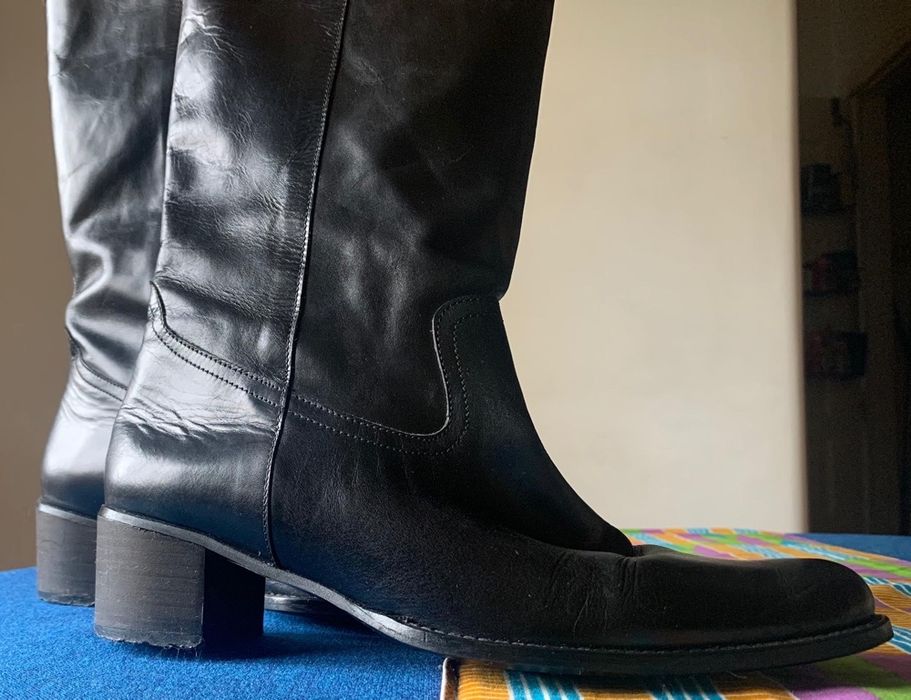 Botas altas pele genuína pretas e castanhas