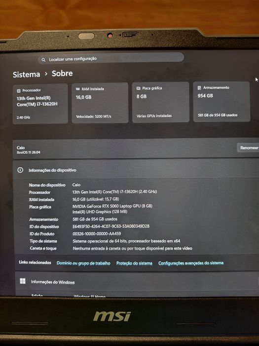 MSI CYBORG 15 troco em torre