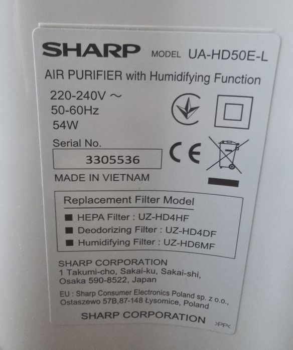 Oczyszczacz powietrza SHARP UA-HD50E-L Plasmacluster
