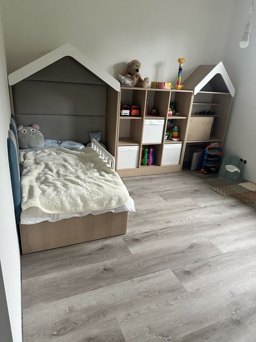 Łóżko dziecięce Meblik Domek 80x160 Dąb Lindberg + materac