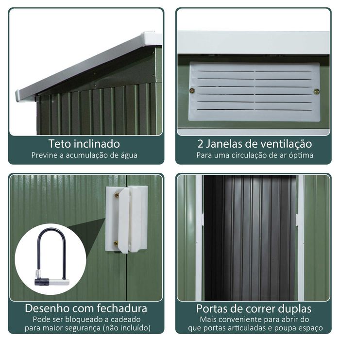 Abrigo de Jardim 213x130x173 cm em Aço Galvanizado