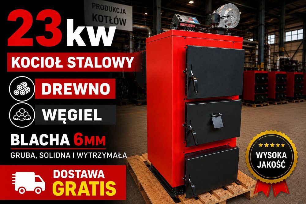 Kocioł Piec C.O. 23kW na drewno i węgiel, PRODUCENT Pleszew Dostawa 48h 35lat w branży