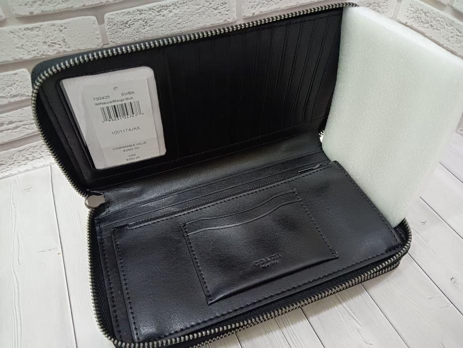 Шкіряна барсетка Coach клатч 2 молнії