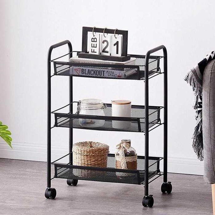 Regał mobilny na kółkach szafka łazienkowa kuchenna wózek loft wąski czarny