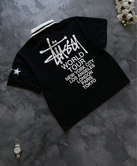 Поло футболка Stussy big logo чёрная мужская оригинал