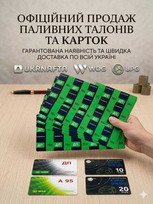 Талони на пальне А95 ДП ГАЗ ЄКОНОМІЯ ОККО WOG UKRNAFTA