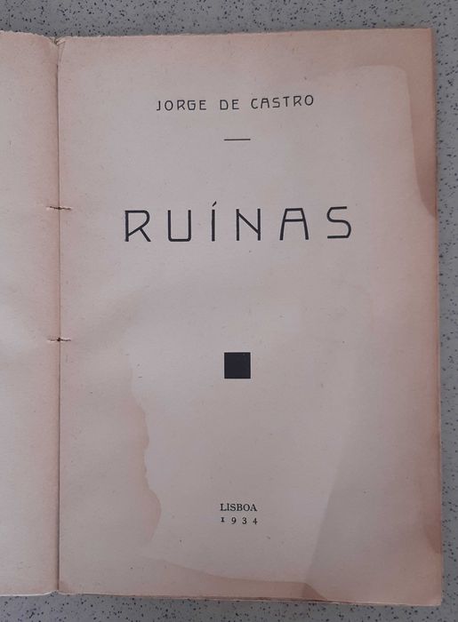 Livro Antigo "Ruínas" - Jorge  de Castro - 1934