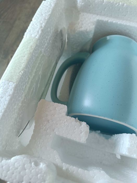 Kubek Turkusowy Z Łyżką I Pokrywką Z Głową Kota