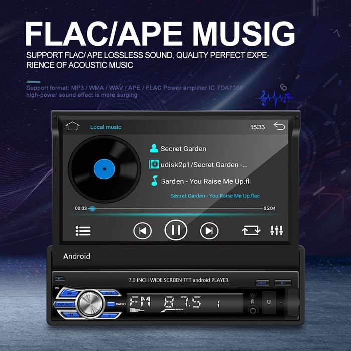 Rádio android 13 2/32GB 1din 7 polegadas retrátil GPS WiFi USB Novo