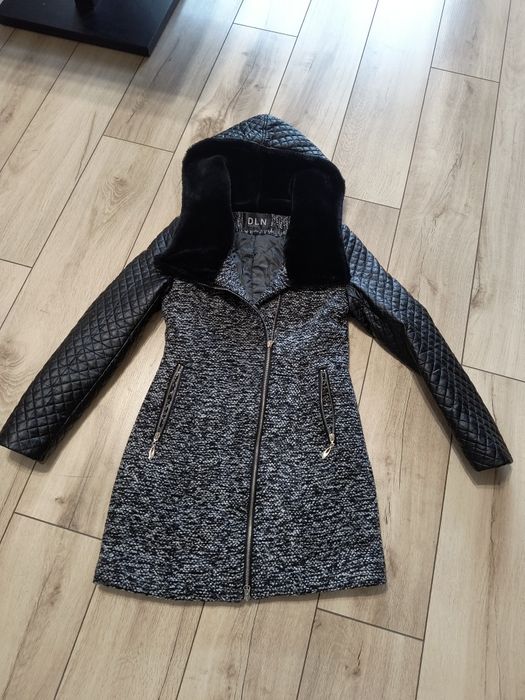 Płaszcz damski S, wełna + imitacja skórki