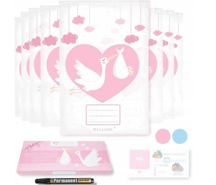 WELLODE 8 torebek dla niemowląt RÓŻÓWE