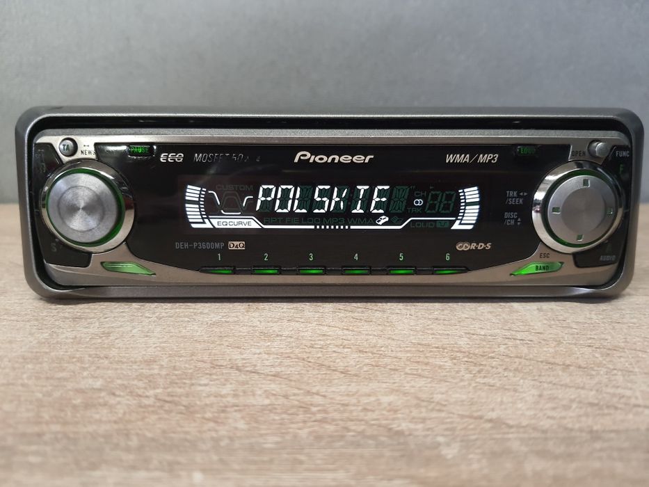 Radio Samochodowe Pioneer z CD mp3, AUX, RDS DEH-P3600MP Kolory zielony, RCA Klasyk, kolekcjonerskie