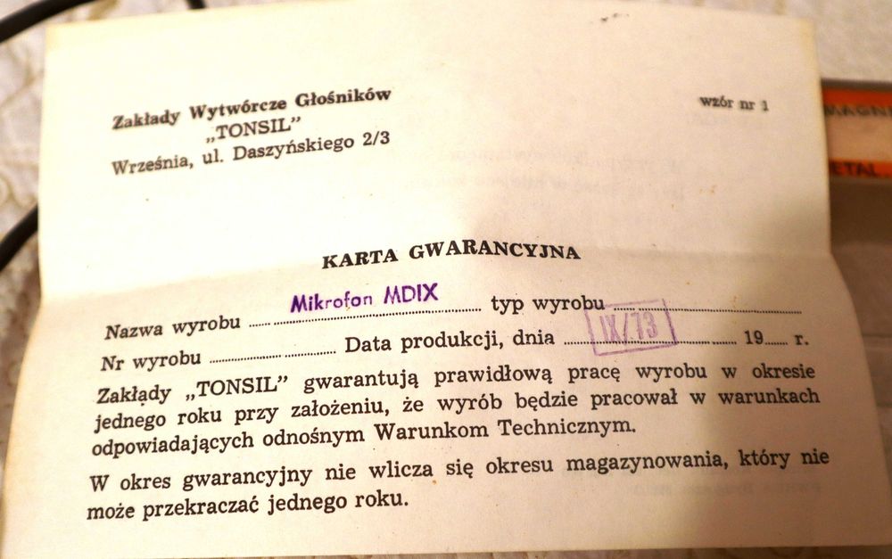 Mikrofon Unitra Tonsil MDO IX 676 - Magnetoelektryczny cewkowy