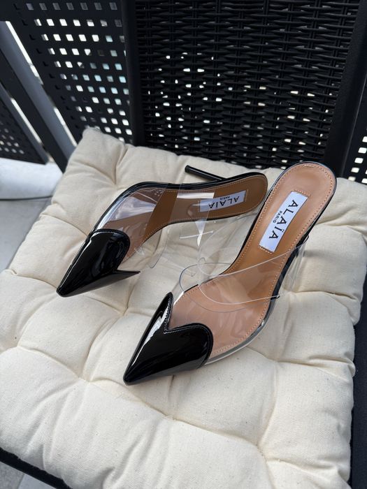 Туфлі-мюлі Alaïa Heart Алая прозорі, сердечко, білі і чорні, 36 розмір