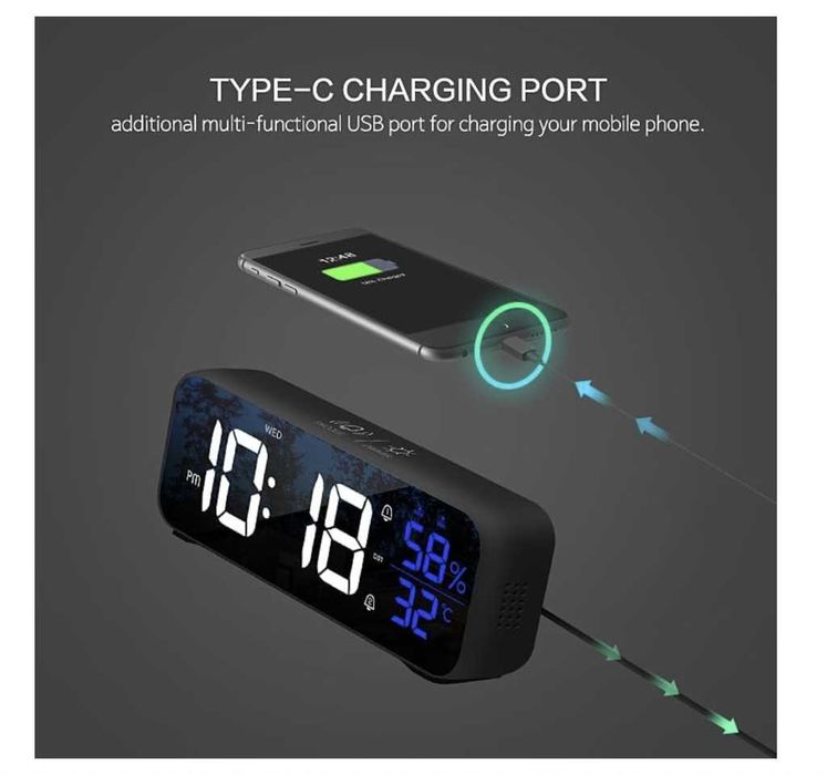 Cyfrowy budzik LED z funkcją drzemki lustrzany na USB