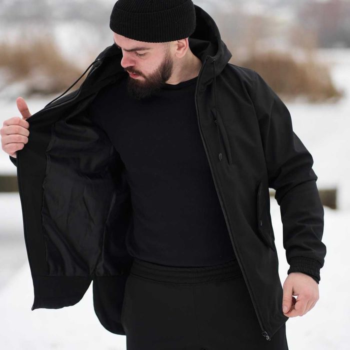 Костюм Softshell чоловічий демісезонний чорний з капюшоном