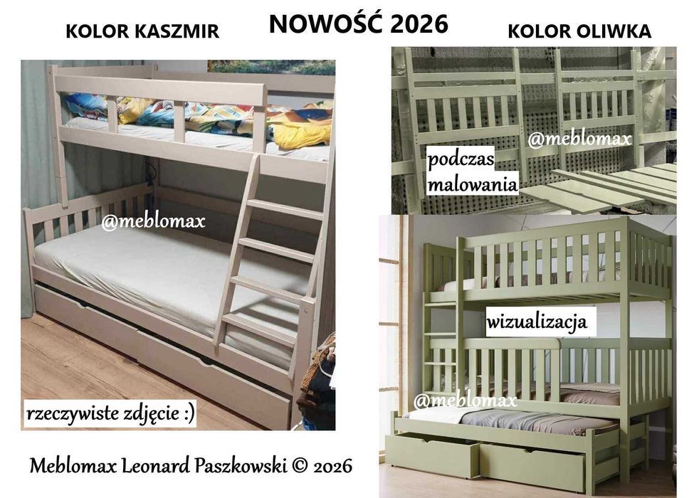 Łóżko piętrowe dla najmłodszych dzieci z barierkami bezpieczne sosnowe