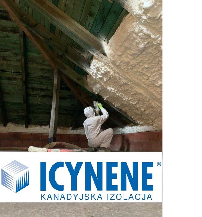 Izolacje dachów i poddaszy pianą PUR Icynene, wdmuchiwanie wełny i celulozy, ocieplenie poddasza, naprawy po kunach, izolacje obiektów przemysłowych