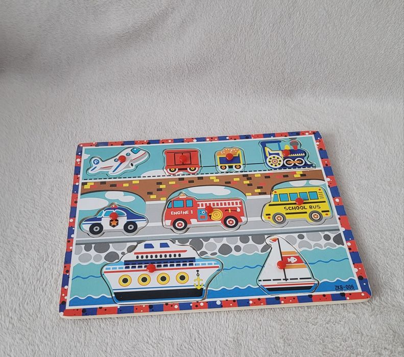 Układanka drewniana pojazdy