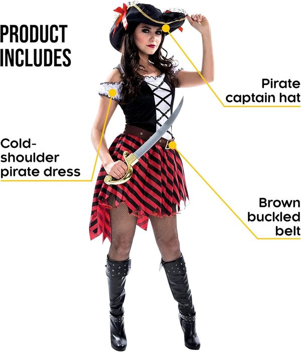 Damski Kostium Piratki z Bandaną i Sukienką Rozmiar Xl