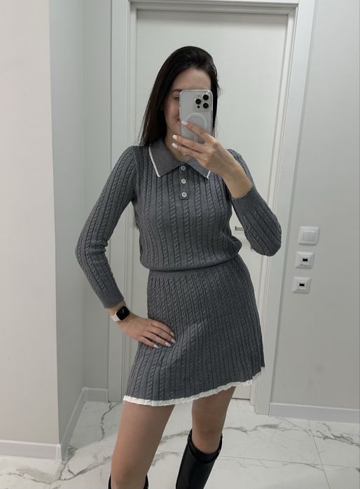 Костюм сірий, спібниця+кофта